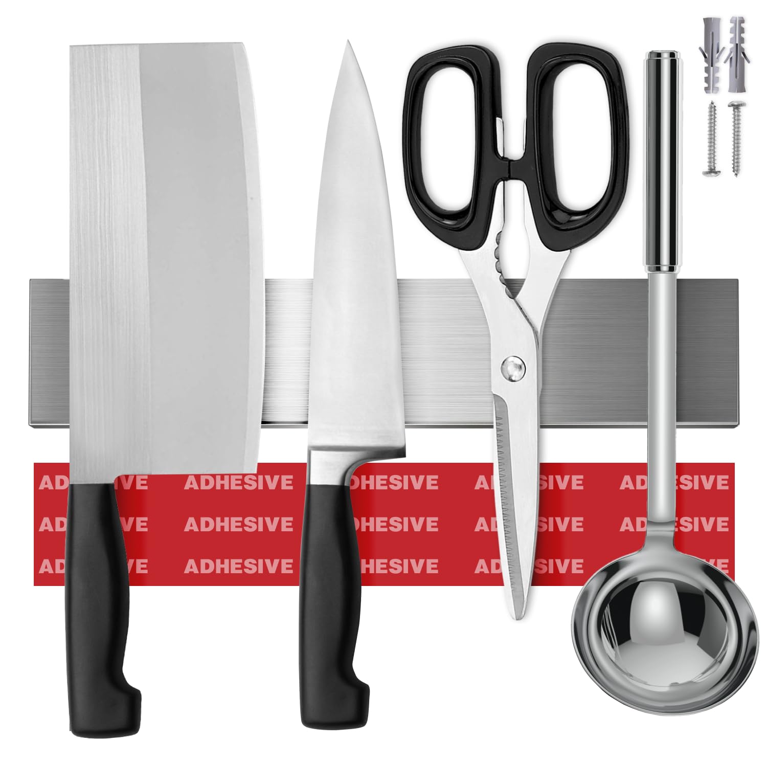 10 Inch Magnetic Knife Strip with Adhesive – Magnetic Knife Holder for Wall no Screws – Magnetic Knife Block Use as Kitchen Utensil Holder Knife Bar Knife Rack Kitchen Organizer and Tool Holder