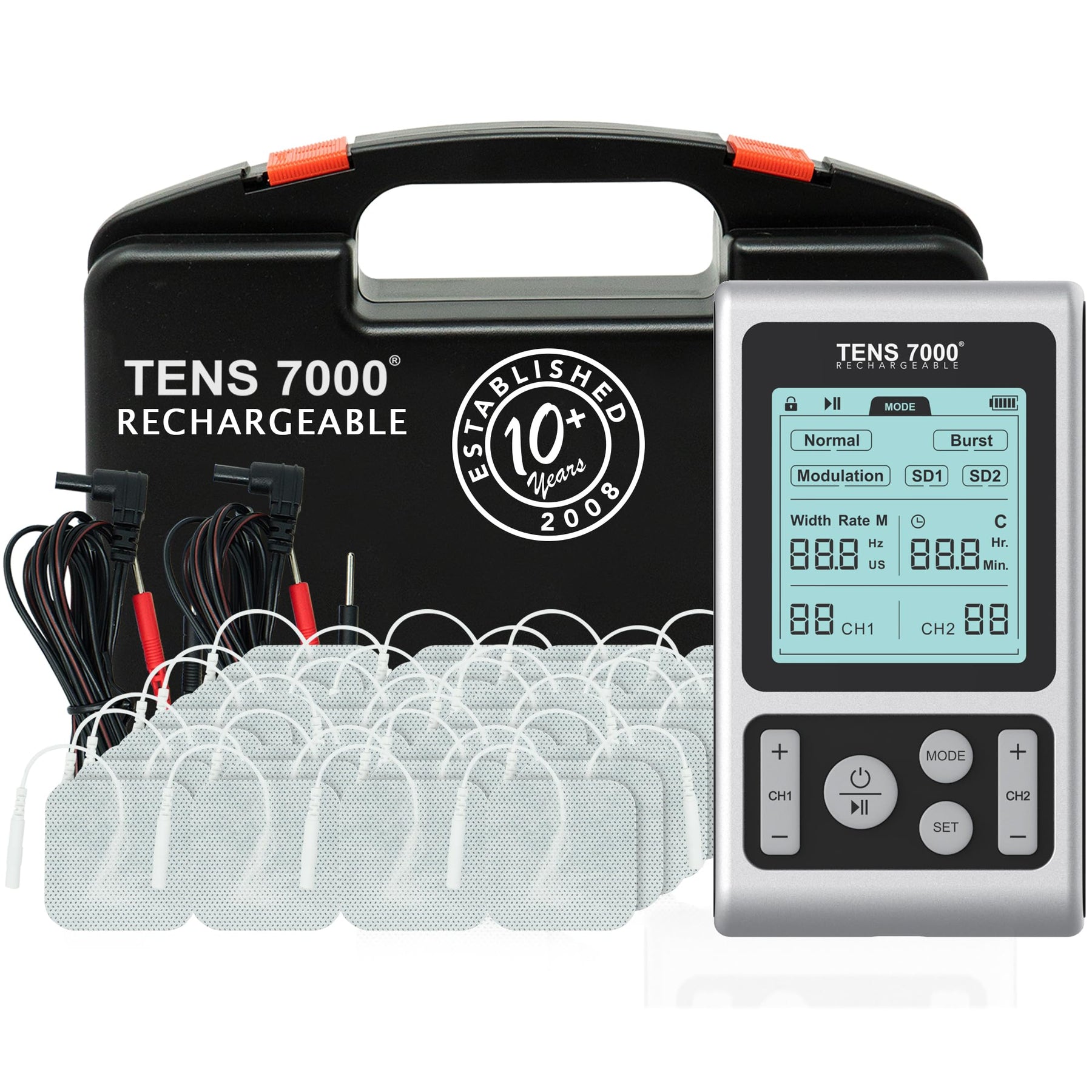 TENS 7000 Rechargeable TENS Unit Muscle Stimulator 48 Pack Electrodes and Pain Relief Device - Advanced TENS Machine for Effective Back Pain Relief Nerve Pain Relief Muscle Pain Relief