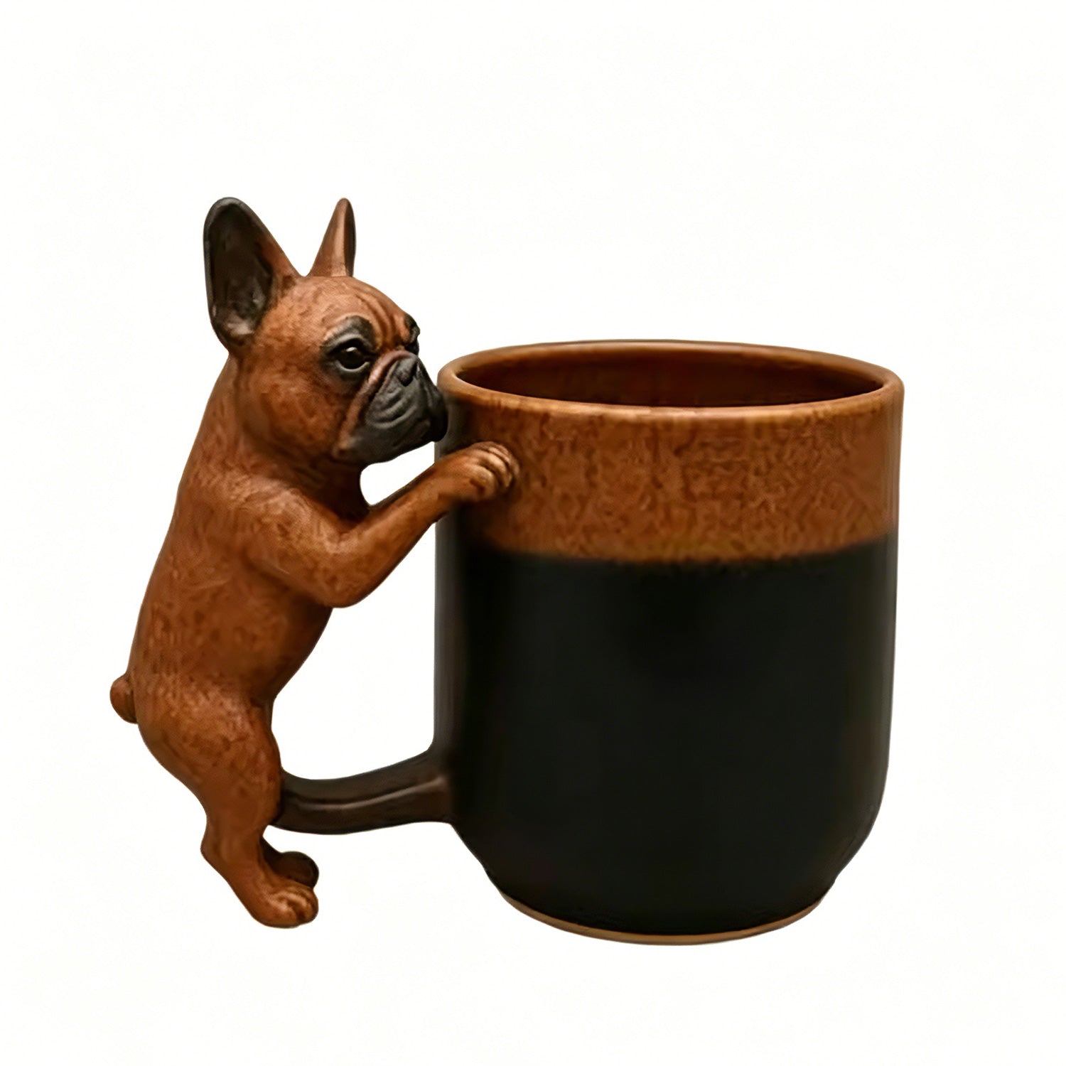 Handmade French Bulldog ceramic mug, black and brown